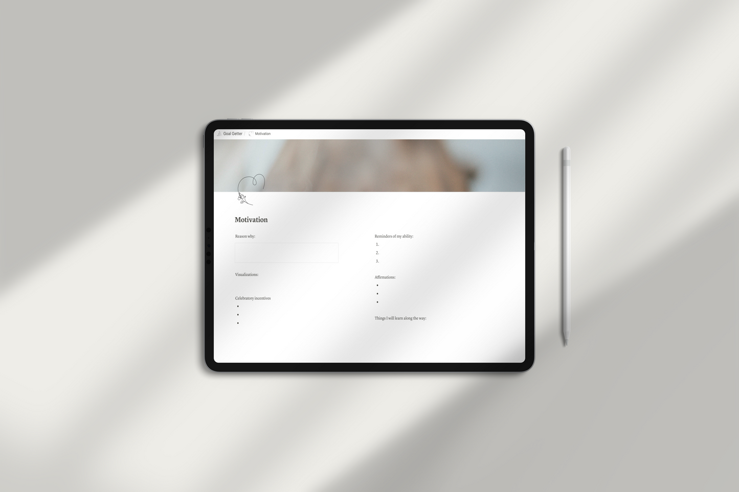 Goal Setting Notion Template by Chasing Dewdrops